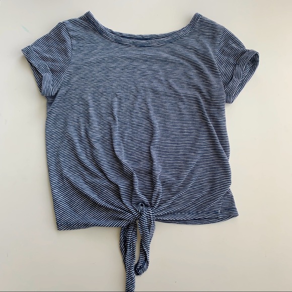 Blue and White Striped Tee with Knot - Picture 2 of 4